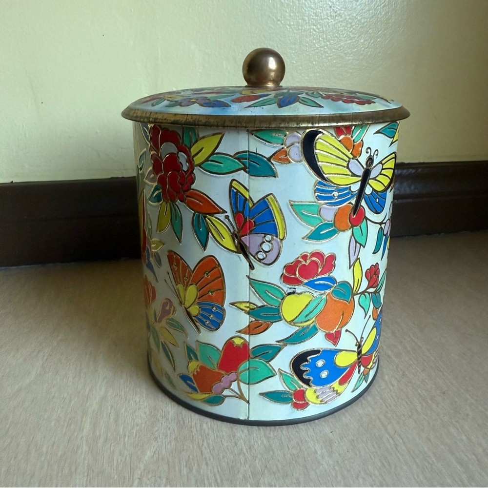 Floral Butterfly Decorative Tin Colorful Floral Design Storage - Picture 9 of 15